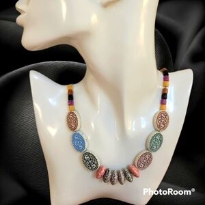 3/$30 VTG Engraved Acrylic Artsy Beaded Rave Kidcore Unisex Necklace